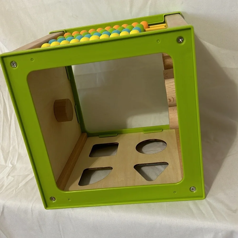 Toddler Learning Cube Toy Wooden Gears Abacus Clock Shape Montessori 7 in x 7 in - Picture 7 of 10